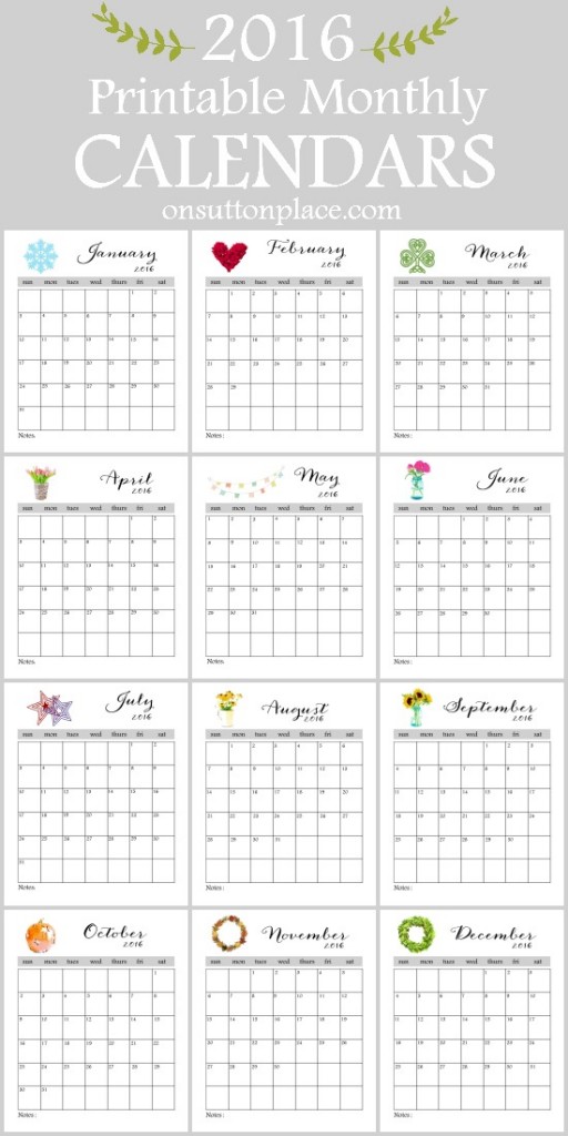 2016 Printable Monthly Calendar | On Sutton Place