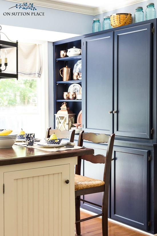 Blue and White Kitchen (with Navy Blue Kitchen Island) - On Sutton Place