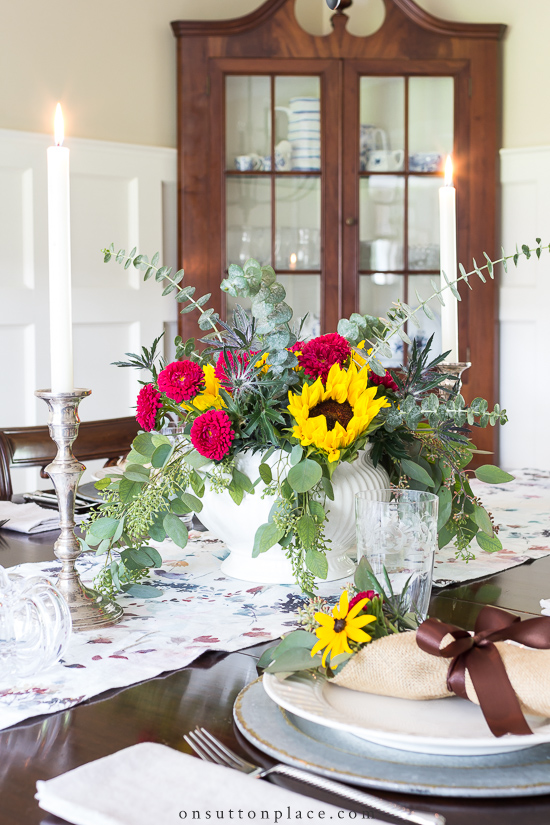 Simple Autumn Table Setting with Burlap Bouquets - On Sutton Place