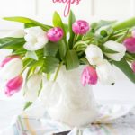 arranging drooping tulips with text