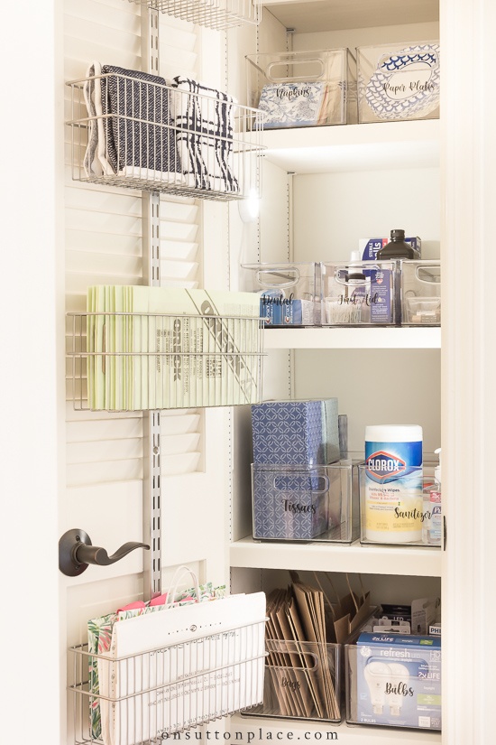 A DIY but custom shelving system for a linen closet makeover. Check out the  organizational ideas and…