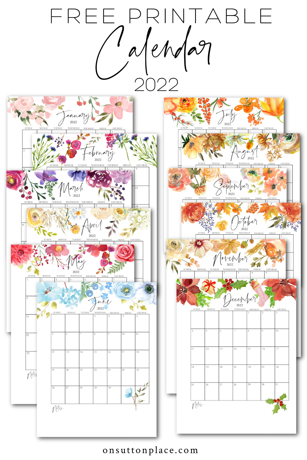 2022 calendar printable free with planner pages on sutton place