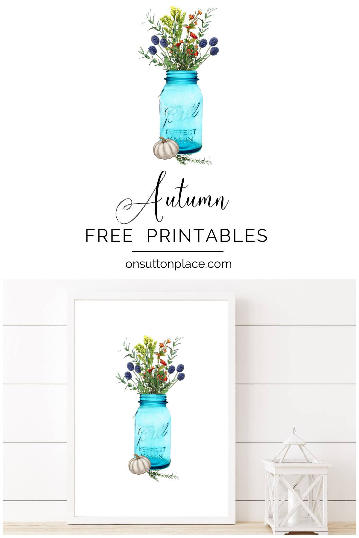Free Fall Printables Blue Mason Jar With Flowers Pin 